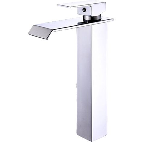 Robinet Lavabo Haut Cascade - Mitigeur Monocommande Rectangulaire - Pour Vasque à Poser - Acier Inoxydable SUS304 Brossé - 12 Pouces