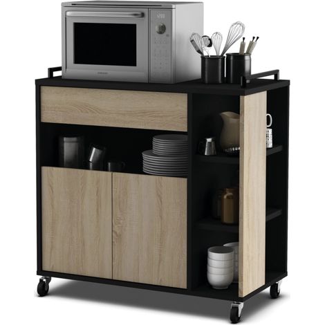 carrello multifunzione rovere e nero, 78,4x40x79 cm (1/3)