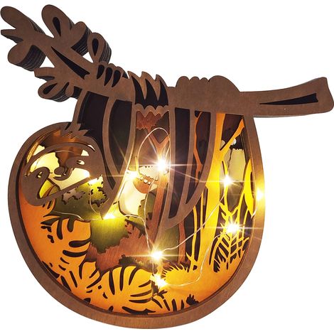 Ornements artisanaux en bois représentant des animaux, ornements lumineux, décorations de bureau lumineuses en forme d'animaux, décorations de Noël (1/5)
