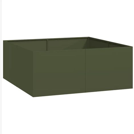 Jardinière carrée design moderne balcon jardin 100 x 100 x 40 cm en acier vert olive (1/5)