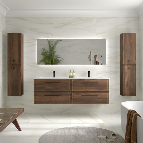Mueble de Baño RUNA 160cm Nogal 4 cajones Lavabo Vilna 2 pozas Solid Surface (1/5)