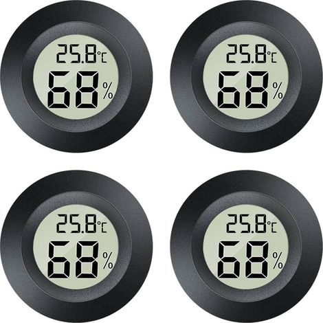 Mini hygromètre 2 en 1, 4 mini thermomètres numériques LCD - Pour l'intérieur et l'extérieur - Pour serre, cave, rond - Noir (1/5)