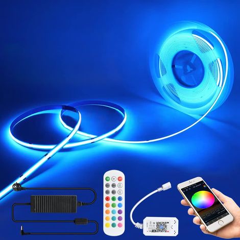 Ruban LED COB 12 V RGB 5 m, bande LED COB RVB à intensité variable, 576 LED/M, contrôlable par application (1/5)