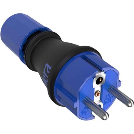 Spina 2P+T, 16A 250V con punte ø4,8mm Materiale Gomma nera Termoplastica 706TK Solera