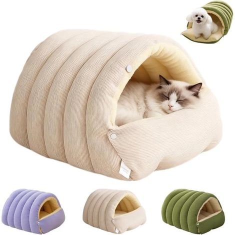 Sacco a pelo per animali domestici, cuccia per gatti, cuccia per cani, pieghevole, antiscivolo, con cuscino rimovibile e lavabile, colore viola chiaro, cuccia per gatti e cani con (1/5)