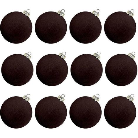 Boules décoratives de Noël, 12 boules de Noël en velours floqué, décorations pour sapin de Noël, boules en plastique à suspendre (1/4)