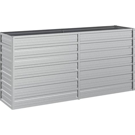 Macetero bancal elevado plantas flores terraza jardín jardín 160 x 40 x 77 cm acero galvanizado plateado Plata 020039374