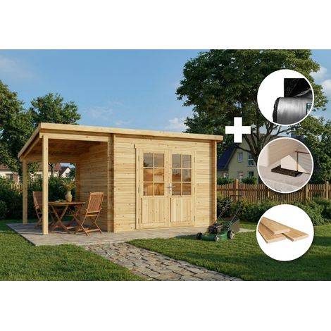 ECO Set - Abri de jardin Maria toit en pente Naturel , 28 mm Épaisseur paroi 450 x 272 cm (1/4)