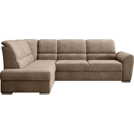 Canapé angle gauche convertible tissu doux beige foncé et pieds acier chromé Zabor 270cm (1/5)