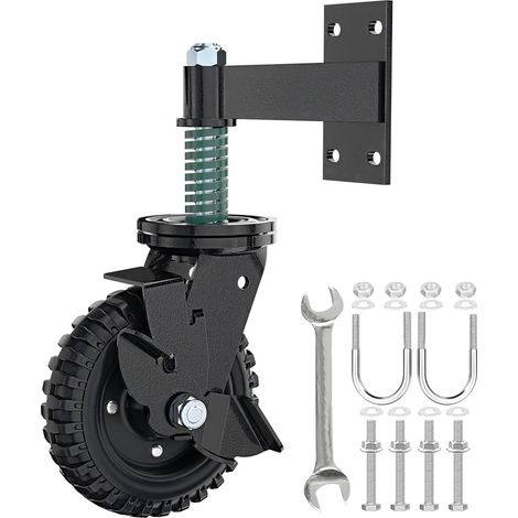 Roue de portail de clôture 15 cm pour portail en tube métallique Charge maximale unique 225 kg Ressort rotatif à 360 ° Amortissant les chocs avec vis et clé (1/5)
