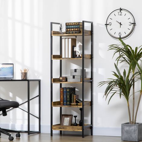 Libreria Stile Industriale a 5 Ripiani in Legno e Metallo, 48x30x155cm, Marrone Rustico