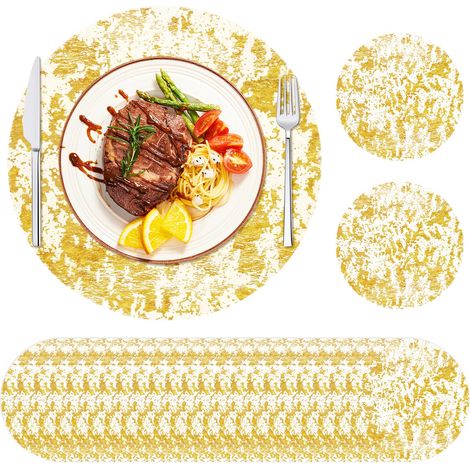 50 pièces de sets de table jetables, ronds, couverts en or, sets de table en feuille d'or pour fête d'anniversaire, mariage, décoration de table de fête - 33 cm (1/5)