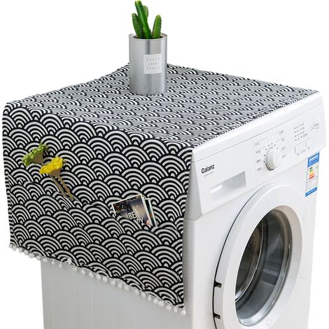 Housse de machine à laver, protection anti-poussière pour lave-linge et sèche-linge, avec 6 sacs de rangement pour la buanderie de la maison et de la cuisine, 130 x 53 cm, bleu marine (1/5)
