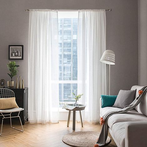 Woltu – Rideaux semi-transparents 2 pièces 140x245cm en polyester – Décoration élégante pour chambre et salon – Installation facile – VH5859WS2