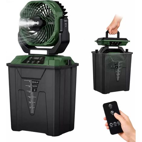 Ventilateur brumisateur rechargeable 20 000 mAh – Réservoir 7L – 3 buses – Télécommande – Rotation 360° – 4 vitesses – Pour camping et terrasse