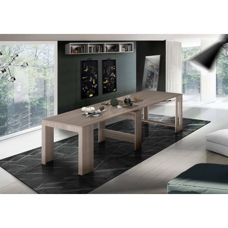 Dmora - Table à rallonge Dguigo, Console extensible jusqu'à 12 places, Table avec support d'extension, 100% Made in Italy, 51/300x90h77 cm, Orme nacré