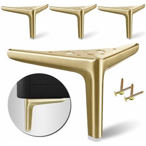 4 Pcs Möbelfüße Dreieck Metall Schrankfüße mit Schrauben Belastung 200KG Möbelfüsse für Schubladen Nachttisch Gold - 12cm (1/3)