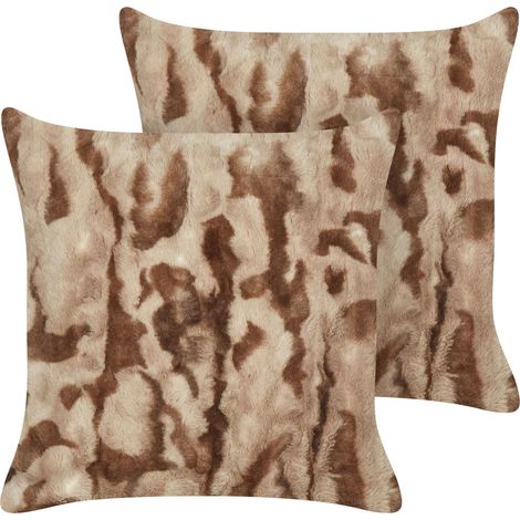 Dekokissen 2er Set BAKIRA Webpelz 45 x 45 cm Braun Abstraktes Muster