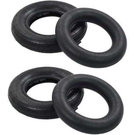 Pneu de brouette et chambre à air 4 pcs 3.50-8 4PR Caoutchouc Noir (1/5)