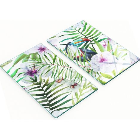 Tablas de cortar decorativas de vidrio templado con dise帽o de tuc谩n tropical, 2x30x52 cm.