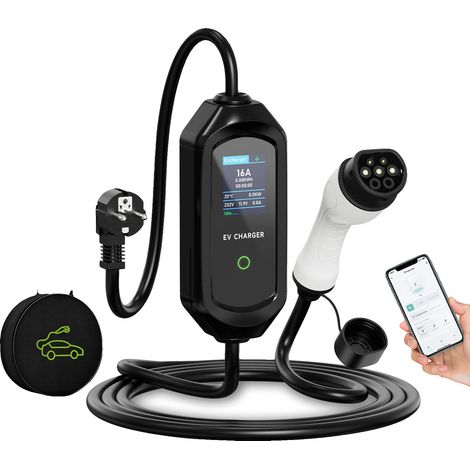Chargeur EV Portable, Contrôle Intelligent via WiFi et Bluetooth, Courant de Charge Ajustable, Type2 5M (1/2)