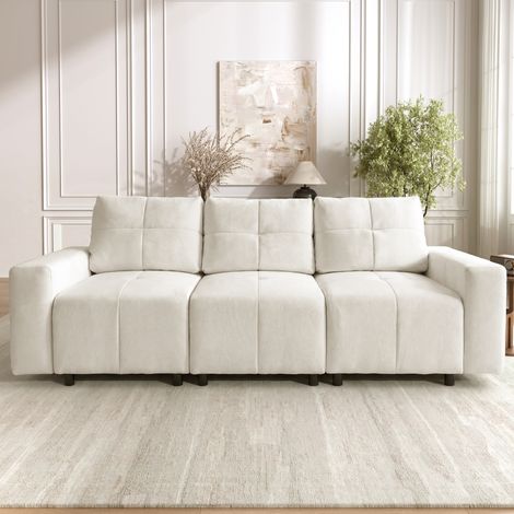 Canapé modulaire 3 places de 213 cm pour s'asseoir et s'allonger, fonction lit, profondeur d'assise généreuse jusqu'à 68 cm, profondeur d'assise réglable, tissu chenille, canapé droit compact (1/5)