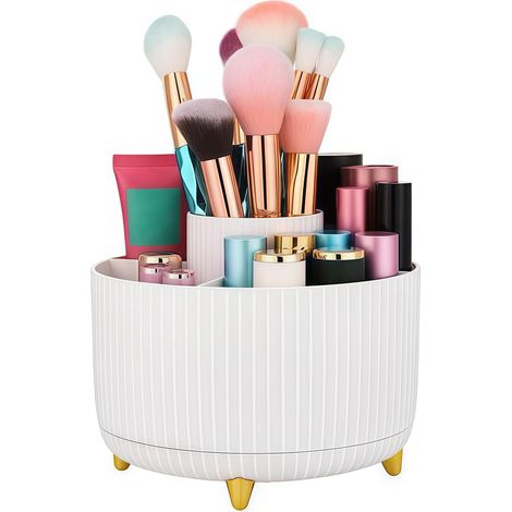 Organisateur Maquillage Rotatif 360° 5 Compartiments, Pot à Pinceaux pour Coiffeuse et Salle de Bain