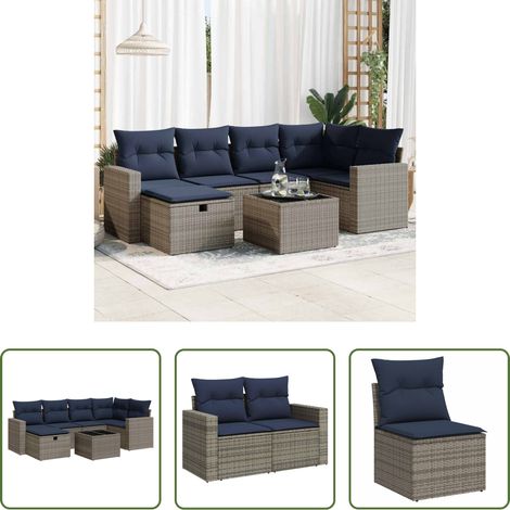 vidaXL Canapé en résine - Salon de jardin avec coussins 7 pcs gris résine tressée (1/5)