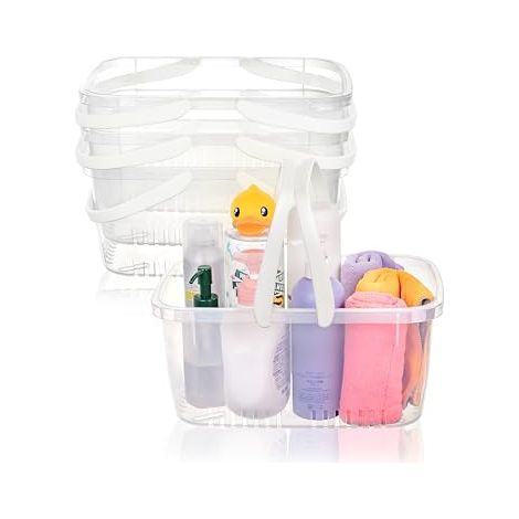 Lot de 4 paniers de douche en plastique avec poignée pliable, boîte de rangement portable avec trous de drainage pour salle de bain, cuisine, dortoir, gel douche, shampooing, cosmétiques, (1/4)
