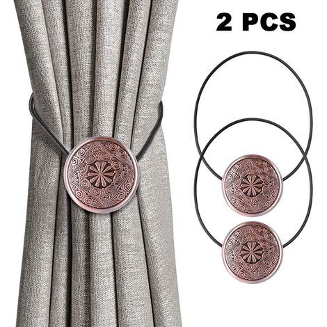 Attache-rideau Magnétique - 7 cm Diamètre - Sangle Élastique 40 cm - Pour Rideaux Tous Matériaux - Lot de 2 (1/5)
