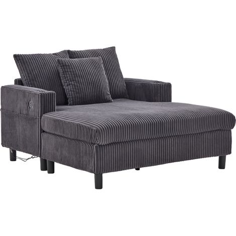Fauteuil lounge spacieux en velours côtelé avec éclairage LED, porte-gobelets et port USB pour salon ou chambre (1/5)