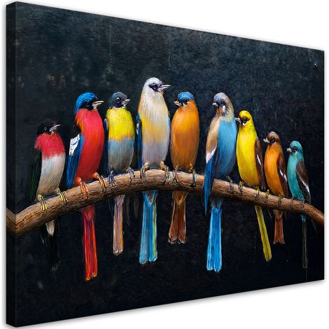 Tableau déco Oiseaux Animaux Colorés 90x60 (1/5)