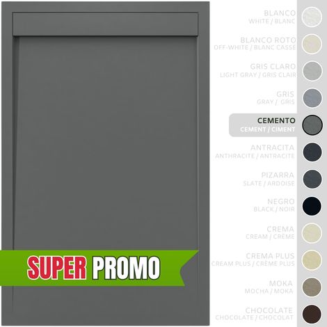 SOULBATH Plato de Ducha - Resina - Gel Coat - Textura Liso/Piedra - Antideslizante - Color Gris Cemento - 160X70- Extraplano 3cm. Incluye Válvula desagüe y Rejilla. Diseño Minimalista. (1/5)