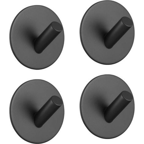Klebehaken, Handtuchhalter, Edelstahlhaken, einfache Haken ohne Bohren, 4 Edelstahlhaken für Küche und Wohnzimmer (runde schwarze abgewinkelte Haken) (1/4)