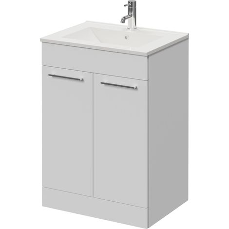 Napoli 460 Gloss White 600mm 2 Door Vanity Unit with Angel Basin - 600mm - Chrome 160mm Handle