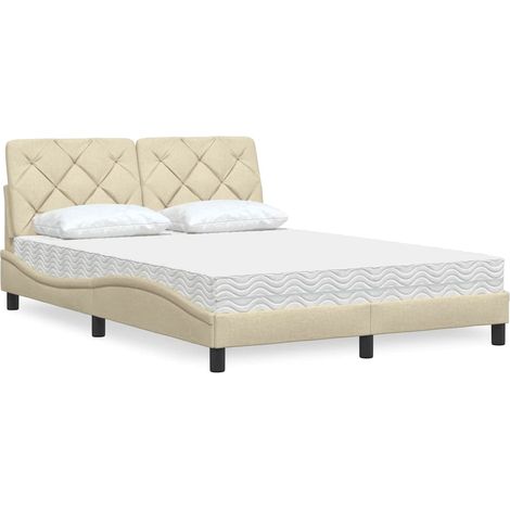 Bett mit Matratze Creme 140x190 cm Stoff