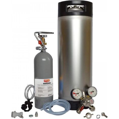 Kit Complet Fût Pressurisé 19L Soda Keg + Bouteille CO2 2kg + Manomètre + Raccords Ball Lock pour Brassage Maison Bière Pression