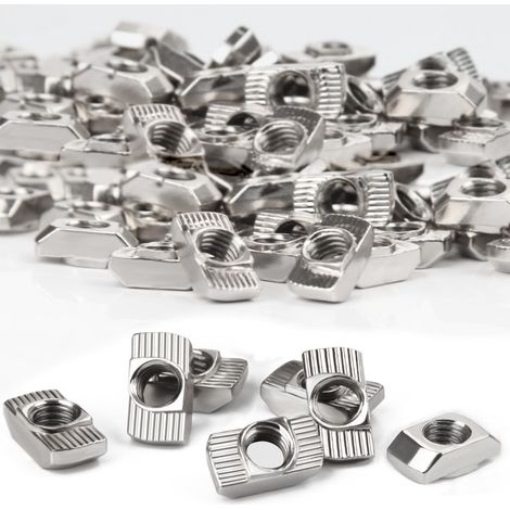 Lot de 120 écrous à tête de marteau - 8 mm - Rainure 8 mm - Filetage M6 - En aluminium 3030 - Profil en T - Écrous à rainure en acier au carbone - Pour profilé en aluminium, fente d'extrusion (1/5)