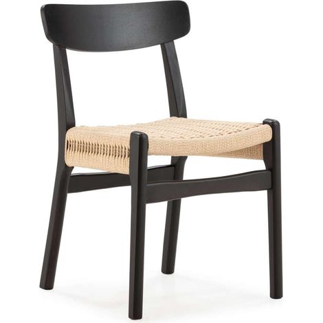 Pack de 2 sillas md-Sabela en madera barnizada en negro asiento cuerda trenzado a mano, 78cm(alto) 49cm(ancho) 51cm(largo) (1/5)