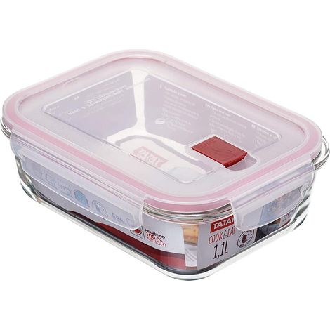 HERMETICO COOK&EAT VIDRIO RECT. 1,1L /ROJO - TATAY (1/5)