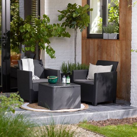 Dmora Set Gartenmöbel Limena Anthrazit 2-Sitzer mit Tisch, Outdoor-Set inkl. Kissen (1/3)