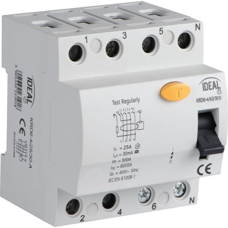 Interruptor diferencial 4P 63A 0.3A tipo AC KRD6-4/63/300 VDE 23201 (1/2)