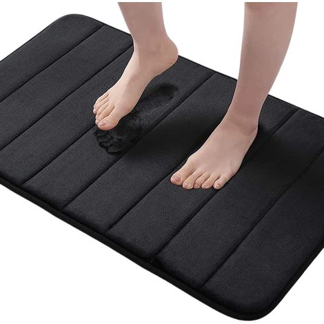 Tapis de bain en mousse à mémoire de forme de 1,5 cm d'épaisseur, 40,6 x 61 cm, doux, absorbant et antidérapant, gris et noir. (1/5)