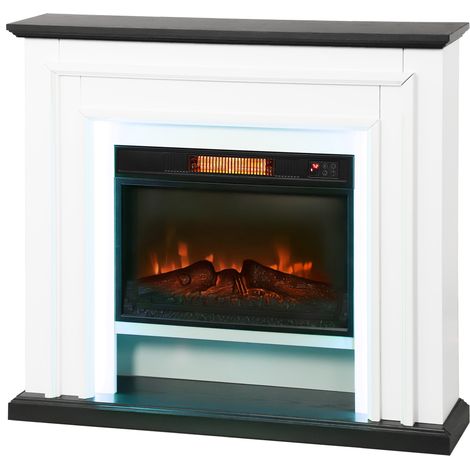 Elektrischer Kamin (1800 W), dekorativer RGB-LED-Feuerraum, realistische Flammen, Kaminsims, 105 x 27 x 97 cm, schwarz (1/5)