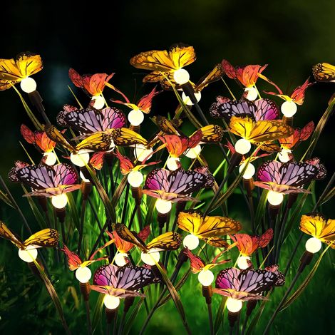 Outdoor Decorative Solar Garden Lights, 2 Pieces 10LED Butterflies Firefly Solar Lamp Outdoor, IP65 Waterproof Solar Lights Fireflies for Pathway Patio Garden Decoration (1/5)