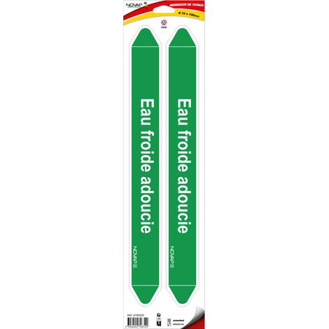 Planche de 2 marqueurs de tuyauterie 450 x 52 mm pour Ø 70 à 100 mm - Eau froide adoucie - 4706320 (1/2)
