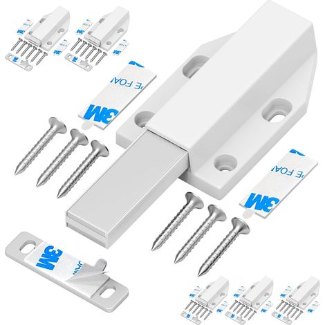 Serrure à Pression Magnétique sans Clous Placard Aimant Fermeture pour Armoire Tiroir Systeme Loquet Magnetique Verrou Poussoir Porte Amortisseur Pour La Porte de Placard (Blanc, 6 Pièces) (1/5)