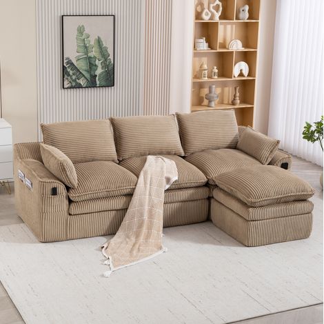 Divano modulare in corduroy con cuscini khaki OKMYHOME (1/5)