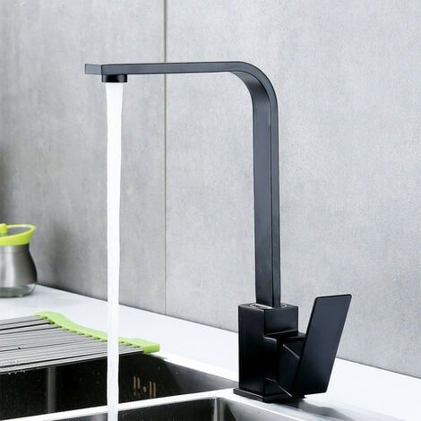 Robinet de cuisine Noir Robinet de cuisine rotatif à 360 degrés Robinet de cuisine en acier inoxydable à levier unique (1/3)