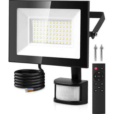 Projecteur LED Exterieur Detecteur de Mouvement, 50W 5000LM 6500K Spot LED Extérieur Detecteur de Mouvement avec Télécommande, Etanche IP66 pour Jardin, Arrière-cour, Garage